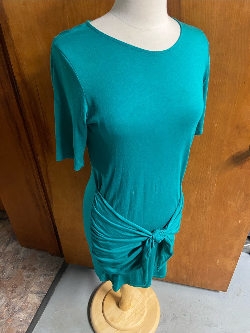 MICHAEL STARS Flattering Vintage Tie Front Tee Shirt Dress Emerald MED GREEN